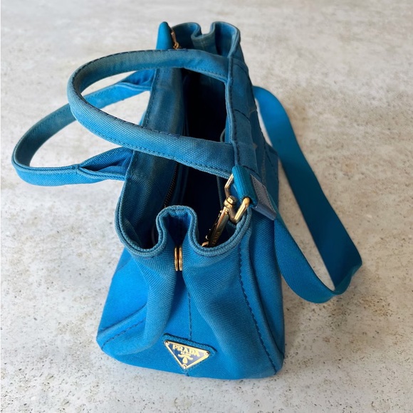 🩵 Vintage PRADA Canapa Mini Tote Bag Purse Blue - Picture 8 of 9